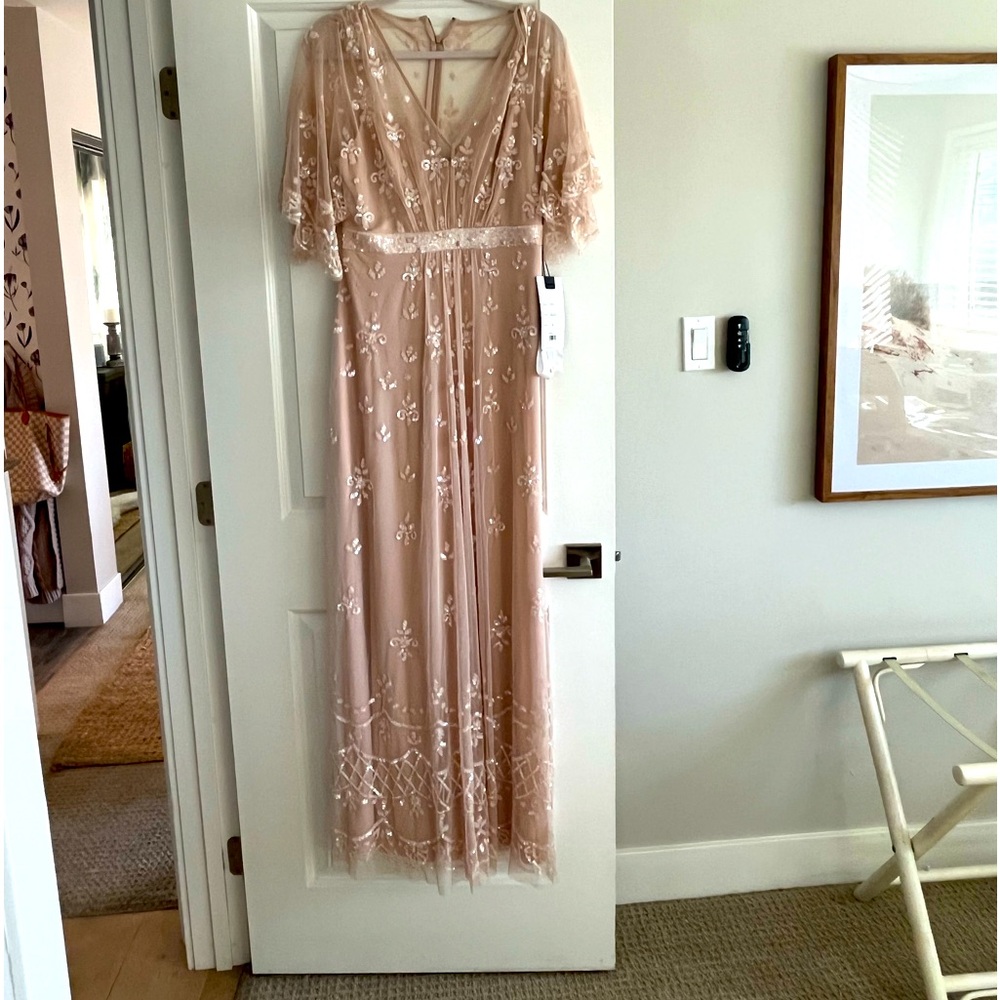 MAC DUGGAL Dress Size 8 Evening Gown Sequin Blush Pink NEW V Neck Flutter Sleeve